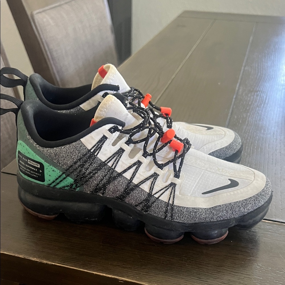 Nike White, Black & Green VaporMax-Style Sport Sneakers